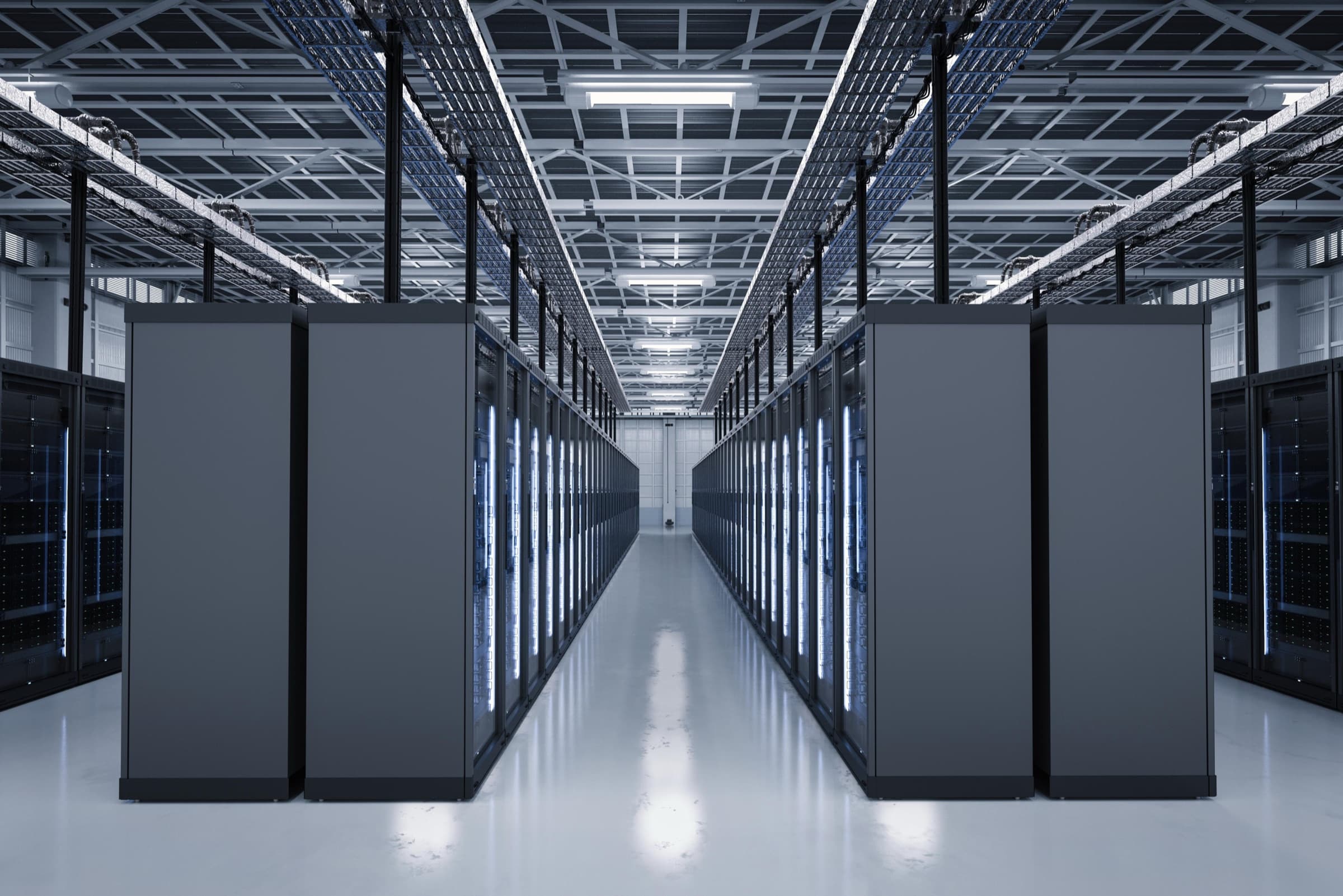 Modern data-center aisle representing Taskin's infrastructure capability